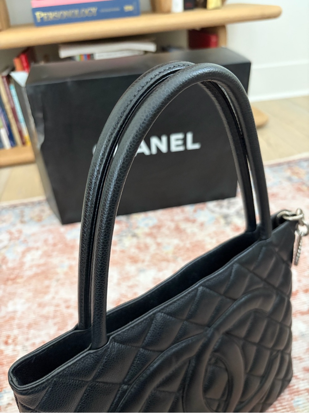 CHANEL Black Quilted Caviar Leather Tote with Interlocking CC - Picture 10 of 12